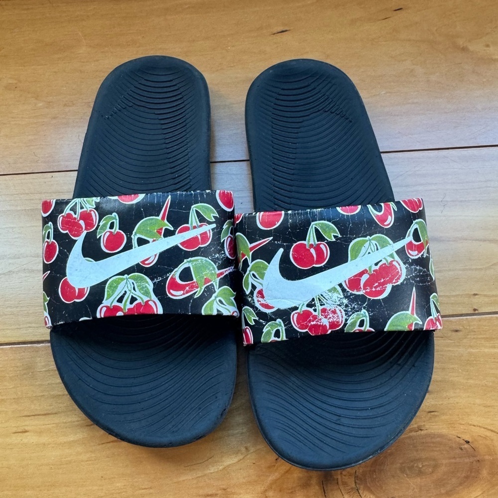 Nike Black and Red Cherry Slides